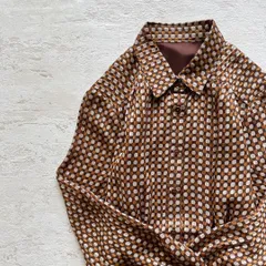 昭和レトロドット柄長袖ロングワンピースゆったり総柄ブラウン13号ab