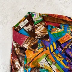 昭和レトロ派手柄長袖ブラウスアート風デザインカラフルフリーサイズE2