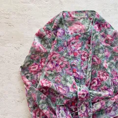 昭和レトロカラフル花柄長袖ロングワンピースセットアップ風フリーサイズF3