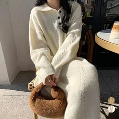 ケーブル編み ニットワンピース 秋冬