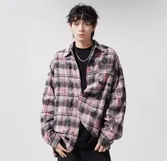 チェック柄 タイダイ シャツ 長袖 韓国ストリート ユニセックス