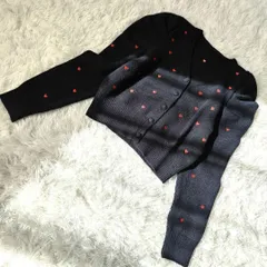 【美品】Fit more フィットモア ハート刺繍 くるみボタン ニットカーディガン ネイビー F