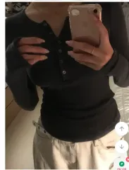 ラウンドネック Uネック 基本 半袖Tシャツ ボタン