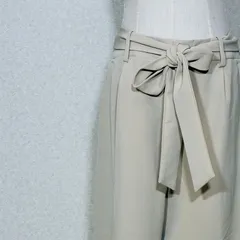 丸井 MARUI リボンベルト付き ワイドパンツ ガウチョ ベージュ L ストレッチ 美品