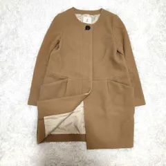 ADAM ET ROPE' ノーカラーコート 比翼 ウール混 ベージュ 36