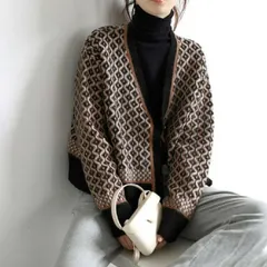 カーディガン 網目柄 韓国ファッション 豹柄 ヒョウ柄 レオパード パンサー