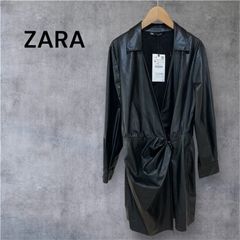 未使用品✨ZARA レザーワンピース シャツワンピース 長袖 Mサイズ