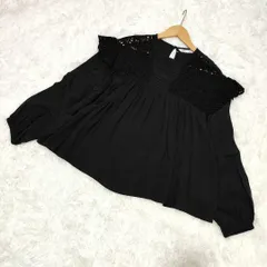 《美品》ZARA 刺繍レース フリルブラウス 黒 M ゆったり ガーリー 異素材