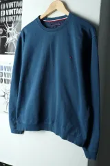 (M) Tommy Hilfiger トミーヒルフィガー スウェット Tシャツ 使用感 ブルー オールドスクール-16567