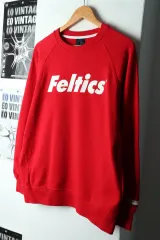 (M-L) 펠틱스 スウェット Tシャツ レッド 起毛 オールドスクール-1656A
