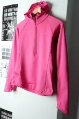 W(M) NIKE フード付きTシャツ 機能性 ハーフジップ 起毛 ピンク-16570