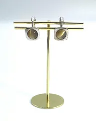 MONET モネ イヤリング シルバートーン キャッツアイ風 ブラウン スクエア ヴィンテージ 刻印 クリップ式 カボション 2点セット コスチュームジュエリー 重量約7.0g 約11mm