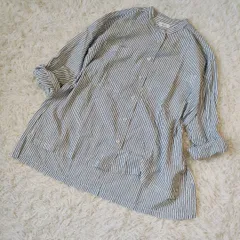《美品》SHIPS any リネン混 スタンドカラー ポケットシャツ ストライプ