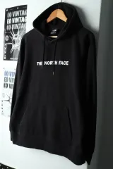 W(L-XL) THE NORTH FACE ザノースフェイス フード付きTシャツ ブラック 起毛 オールドスクール-1657F