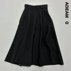 ADEAM アディアム☆とろみ サーキュラー ベルテッド Aラインスカート 0 ネイビー ミディ丈 膝丈 近年物 BELTED A-LINE SKIRT