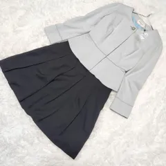 《美品》ママスーツ セット ノーカラージャケット 水色×ネイビー M 入学式 卒業式