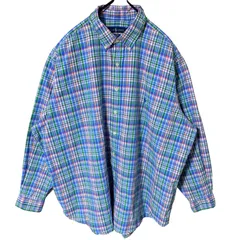 2XL チェック ブルー 青 ラルフローレン  ボタンダウン オーバーサイズ シャツ レディース ユニセックス メンズ 古着 長袖
