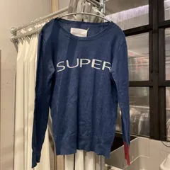 【東あずま店　併売品】　＠　SUPER THANKS スーパーサンクス　ニット セーター トップス シャツ ブルー 青 藍色 ネイビー 紺色　刺繡　長袖のサムネイル