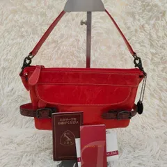 《美品／日本製》JRA認定 本革 クロコ型押し 2WAY ショルダーバッグ レッド