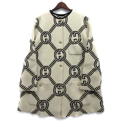 グッチ GUCCI インターロッキングG リバーシブル カーディガン ウール 678318 2022AW アイボリー ブラック S