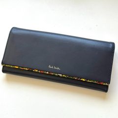 新品】ポールスミス✨フローラルストライプ 長財布 フラップ ネイビー 
