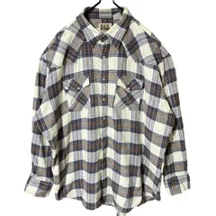 チェック グレー ホワイト 白 ウエスタン カジュアル 2XL オーバーサイズ シャツ レディース ユニセックス メンズ 古着 長袖