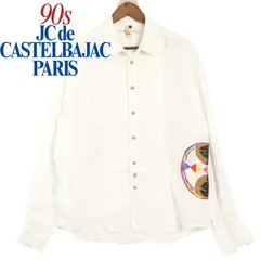 90s JC de CASTELBAJAC PARIS ジャン＝シャルル・ドゥ・カステルバジャック ラミー ビブフロント シャツ サークルプリント 白 L / ヴィンテージ ユニセックス