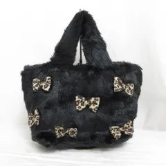 イング INGNI フェイクファー トート バッグ 黒 ブラック 豹柄リボン 裏地付き