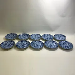 【美品】藍染唐草　十客小皿揃　菊唐草　10枚セット　美濃焼　西洞窯