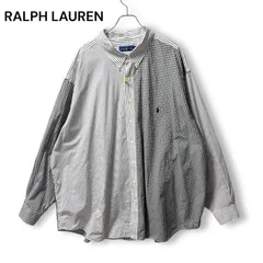 希少サイズ ラルフローレン RALPH LAUREN ボタンダウン 長袖シャツ チェック ストライプ クレイジーデザイン ポニー刺繍 刺繍ロゴ 白 黒 超BIGサイズ 4XB