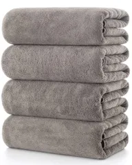 新品 バスタオル [Lumimi 4枚セット グレーブラウン 70*140cm ] ふわふわ 大判 吸水速乾 ホテル仕様 柔らか肌触り エステ 業務用 サロン お風呂上がり耐久性 バス用品