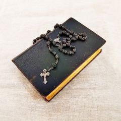1920s USA アンティーク ロザリオ 赤ガラスビーズ カトリック 聖品