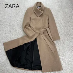 美品　ZARA  ザラ　M ロングコート　ベージュ　ベルト付　ガウンコート　ラップ　ベルテッドコート　チェスターコート　スタンドカラーコート