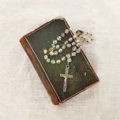 ロザリオ　フランス　20世紀半ば　クリアビーズ　十字架　アンティーク　ヴィンテージ　カトリック　キリスト教　宗教小物　蚤の市