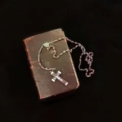 フランス　ロザリオ　1900年代半ば　パープルビーズ　紫色　カトリック　キリスト教　十字架　宗教小物　インテリア