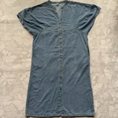 【Lサイズ】デニム Vネック ロングワンピース 半袖 シャツワンピース ライトブルー