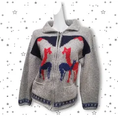 M エクアドル アルパカ ハンドメイド ウール ニット カーディガン ジップアップ