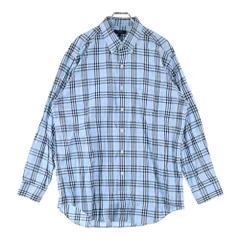 BURBERRY LONDON (バーバリーロンドン) ノバチェック総柄 ワンポイントロゴ刺繍 ボタンダウン ロングスリーブ 長袖シャツ ライトブルー SMS-013-03