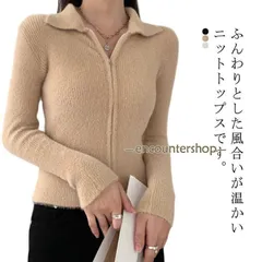 秋冬 ポロネック レディース タイト ふわふわ もこもこ 長袖 ショート丈 ダブルファスナー スリム セーター 保温 ニット 着痩せ シンプル 
