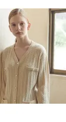 NILBY P(ニルバイピー) ケーブル カシミア カーディガン ケーブル編み パールボタン ジャケットタイプ