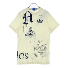 adidas (アディダス) ロゴプリント クルーネック 半袖Tシャツ カットソー アイボリー