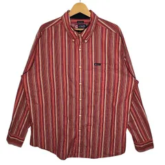 CHAPS チャップス ストライプシャツ 長袖 シャツ ボタンダウン オーバーサイズ ビックシルエット INDONESIA製 XLサイズ レッド サーモンピンク