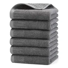 フェイスタオル グレー 無地 タオル おしゃれ 北欧風 綿100% 6枚セット 吸水速乾 35*70cm 厚手 大判 抗菌防臭 家庭用、ホテル、業務用、スポーツなどにも最適 四季通用 グレー6枚