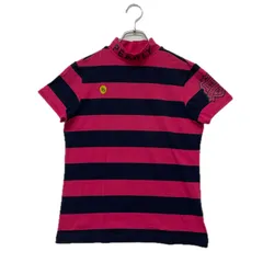 中古 レディース パーリーゲイツ PEARLY GATES 半袖シャツ 2(L) ピンク×紺 モックネック ハイネック ボーダー