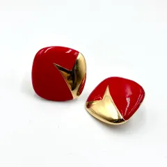 80s Monet モネ レッド ゴールド スクエア デザイン クリップ イヤリング レトロ モード アート コスチューム ジュエリー ヴィンテージ ビンテージ USA アメリカ古着 レディース