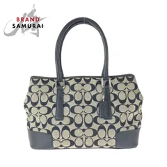 COACH コーチ シグネチャー キャリーオール ベージュ アイボリー ブラック キャンバス MIJ-6089 トートバッグ レディース 505399【中古】