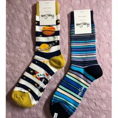 セール！【1】Happy socks  2足ギフトセット 26〜29.5cm 大きいサイズ　宇宙　惑星　夜空　海　ボーダー　ストライプ　ハッピーソックス