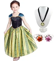 新品 [Entregando amor e paz] プリンセス ドレス 緑 コスプレ 衣装 コスチューム (ドレス+ネックレス+指輪)３点セット プリンセスドレス 女の子 (130.緑×黒)