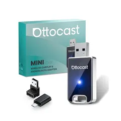 【公式】オットキャスト MINI Ottocast 新型ミニCarPlay Android Auto ワイヤレスUSBカーアダプター 2025最新 アンドロイドオート＆カープレイ無線化接続 レシーバ 純正有線CarPlay/Android Auto搭載車適 1