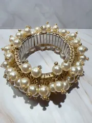 パール装飾 ゴールドカラー バングルブレスレット